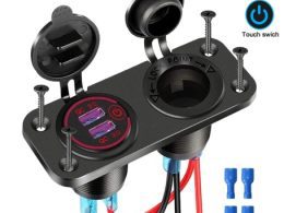 شارژر USB خودرویی روپنلی دوبل فندکی و دو خروجی فست شارژ QC3.0 با ON/OFF لمسی
