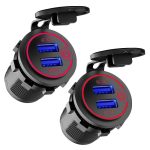 شارژر USB خودرویی روپنلی گرد قرمز دو خروجی فست شارژ QC3.0 با ON/OFF لمسی و فیوز بین راهی - Image 2