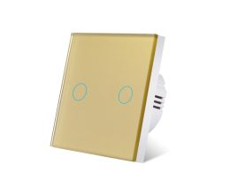 کلید دو پل هوشمند لمسی TUYA طلایی با قابلیت کنترل از طریق WiFi و RF