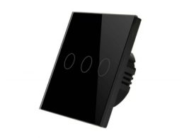 کلید سه پل هوشمند لمسی TUYA مشکی با قابلیت کنترل از طریق WiFi و RF