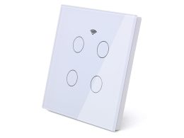کلید چهار پل هوشمند لمسی TUYA سفید با قابلیت کنترل از طریق WiFi و RF