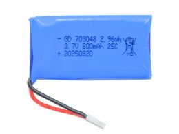 باتری لیتیوم پلیمر 3.7v ظرفیت 800mAh تک سل 25c کد 703048
