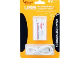 باتری کتابی 9 ولت لیتیوم یون قابل شارژ 500mAh مارک General Power با ورودی Type-C