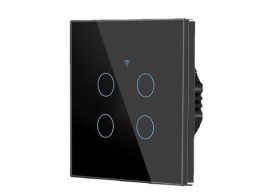 کلید چهار پل هوشمند لمسی TUYA مشکی با قابلیت کنترل از طریق WiFi و RF