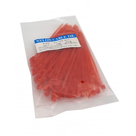 بست کمربندی پلاستیکی، رنگ قرمز، سایز 3x100mm، بسته 100 عددی