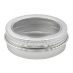 قوطی فلزی نقره ای با درب شیشه ای 60ml سایز 68x25mm