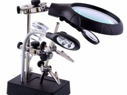 گیره مونتاژ ذره بین دار به همراه پایه هویه و شاخه LED مدل TE-800