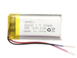 باتری لیتیوم پلیمر 3.7v ظرفیت 500mAh کد 602040